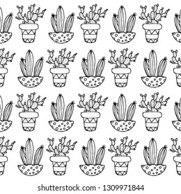 Doodle art cactus pattern vector