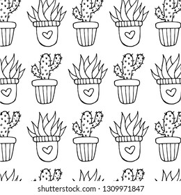 Doodle art cactus pattern vector