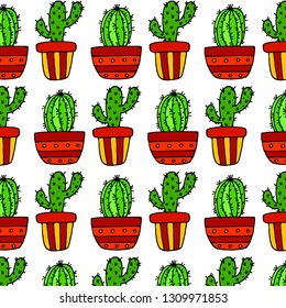 Doodle art cactus pattern vector
