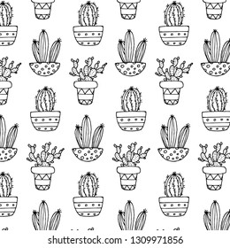 Doodle art cactus pattern vector