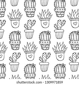 Doodle art cactus pattern vector