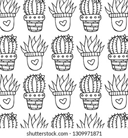 Doodle art cactus pattern vector