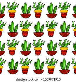 Doodle art cactus pattern vector