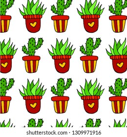 Doodle art cactus pattern vector