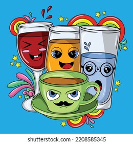 doodle art character drink set illustration design