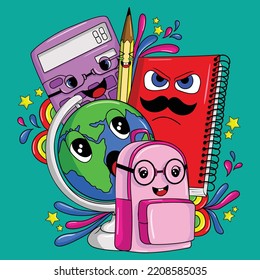 doodle art character school set illustration design