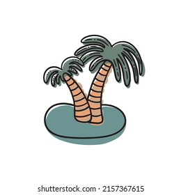 Doodle art coconut tree on small island