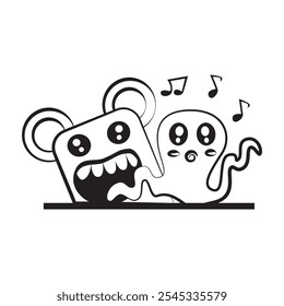 Doodle arte bonito monstro cantando