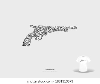 Doodle art design concept of the old gun. vector graphic