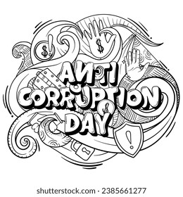 Doodle art design with typography of anti corruption day with floral design concept