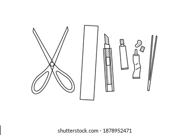 Dibujo de las herramientas de DIY. Elemento gráfico para el concepto de oficina, escuela y artesanía manual.