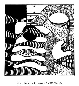 Doodle art of face and guitar.
