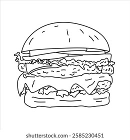 doodle art of a fast-food hamburger, Vector illustration 