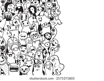 A Doodle art featuring crowd of whimsical characters and creatures