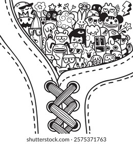 A Doodle art featuring various cartoon characters and whimsical designs