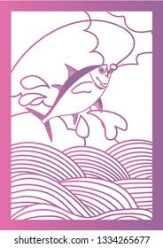 doodle art fishing tuna illustration.