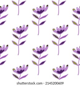 Doodle art floral seamless pattern. Folk flower wallpaper. Cute ditsy print. Creative plants endless wallpaper. Design for fabric, textile print, wrapping, cover. Vector illustration