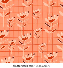 Doodle art floral seamless pattern. Folk flower wallpaper. Cute ditsy print. Creative plants endless wallpaper. Design for fabric, textile print, wrapping, cover. Vector illustration