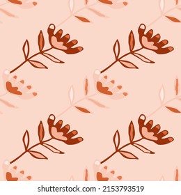 Doodle art floral seamless pattern. Folk flower wallpaper. Cute ditsy print. Creative plants endless wallpaper. Design for fabric, textile print, wrapping, cover. Vector illustration