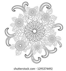 Doodle art flowers. Zentangle floral pattern. Hand-drawn herbal design elements.