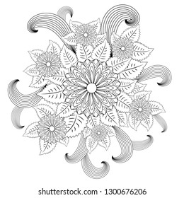 Doodle art flowers. Zentangle floral pattern. Hand-drawn herbal design elements.