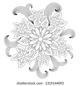 Doodle art flowers. Zentangle floral pattern. Hand-drawn herbal design elements.