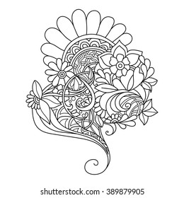 Doodle art flowers. Zentangle floral pattern. Hand-drawn design element. 