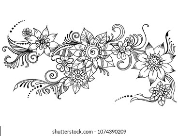 Doodle art flowers,Hand-drawn design element. 