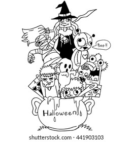 Doodle art Halloween vector black and white