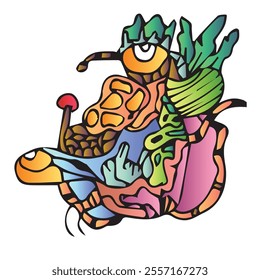 Doodle Art. Hand-drawn little funny monsters. Colorful design vector 