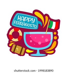 doodle art of Happy Ferragosto lettering design for label, t shirt, flyer,brochure,label and other