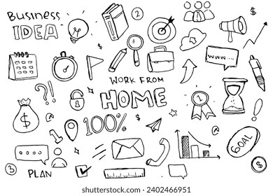doodle art home work hand drawn vector simple. with flowchart, practice and element component business