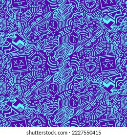 Doodle Art Illustration, hypnotic, magical, cartoon Vector seamless pattern suitable for print on surface and desiged for bag, textile ,decoration, fashion, hoodie, wrapping paper , wallpaper, fun 