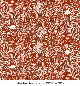 Doodle Art Illustration, hypnotic, magical, cartoon Vector seamless pattern suitable for print on surface and desiged for bag, textile ,decoration, fashion, hoodie, wrapping paper , wallpaper, fun 