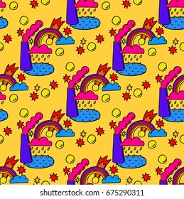 Doodle art landscape illustration. Trend modern abstract design seamless pattern for decor, kids textile, fabrics, card, prints, posters.