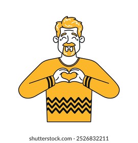 Doodle Art Of Man Expressing Joy And Love With His Hands Shaped As A Heart Representing Positivity And Friendship