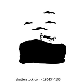 Doodle art of man fighting in the rocky mountain
