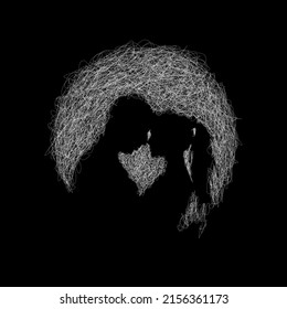 doodle art man and woman vector sketch illustration on black background