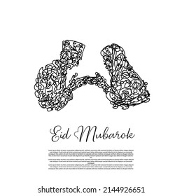 doodle art of men and women shaking hands on Eid al-Fitr.
 eid al fitr line art abstract design
