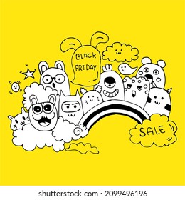 doodle art monster funny drawn hand vector