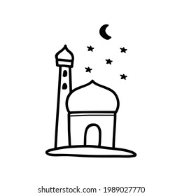 Doodle art of muslim mosque concept with moon and star