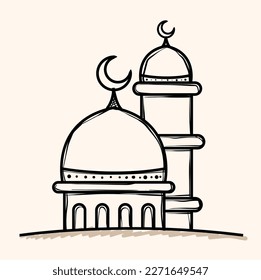 Doodle art of muslim mosque concept