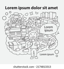 doodle art with a printing machine theme