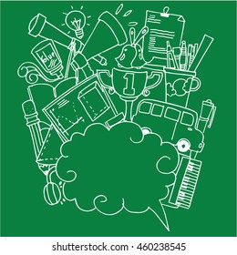 Doodle art school on green backgrounds illustration