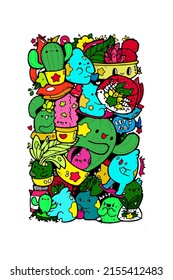 Doodle art set with colorful funny characters. Vector doodle