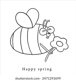 garabato arte smiley bee con flor para colorear contorno Clipart