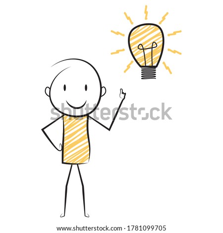 doodle art of stick man pose after invention of new idea with on bulb.business concept.