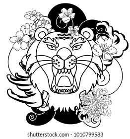 Doodle art tiger face tattoo.