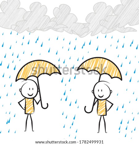 doodle art of two business man conversing in rain with umbrella.business concept.