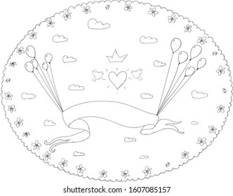 doodle art valentine's day heart and doves
